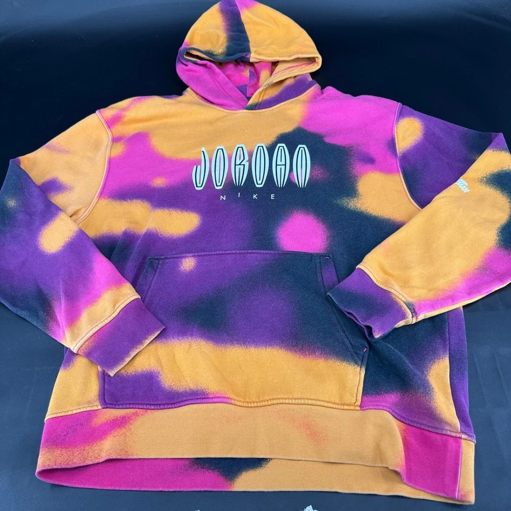 Jordan Nike Mens Tie Dye Hoodie Purple Orange Pink Jumpman Fleece Sweatshirt M - Picture 2 of 9
